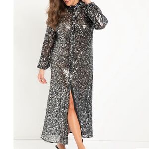 Elegant Silver Sequin Maxi Dress